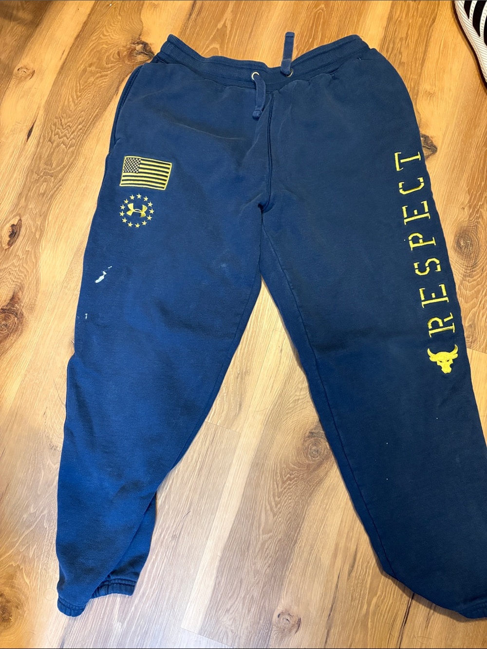 Under Armour Navy Sweatpants with Yellow 'RESPECT' Graphic